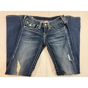 Y2K True Religion Rhinestone Big T Disco Joey Jeans – Size 26 – Flare Low Rise